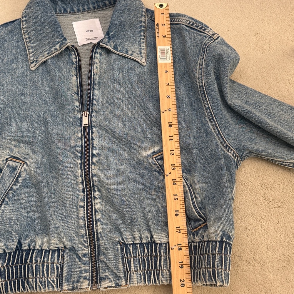 Mango Denim Cropped Bomber Jacket in Medium Vintage Blue Size Medium - Picture 9 of 10